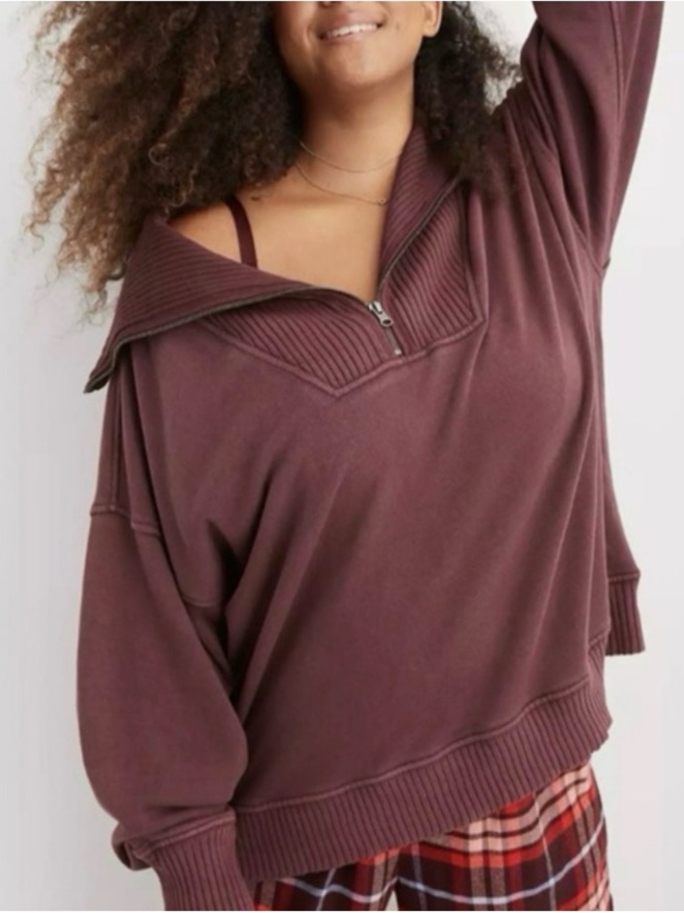 Aerie Down to Earth Funnel Collar Quarter Zip Lived in Sweatshirt